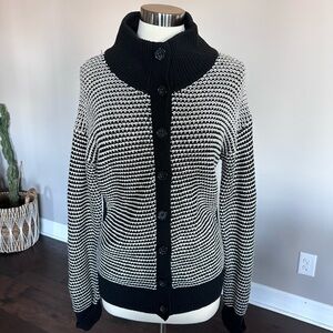 Banana Republic Cotton/Merino Wool Shawl Chunky Cardigan Black/White Women's XL